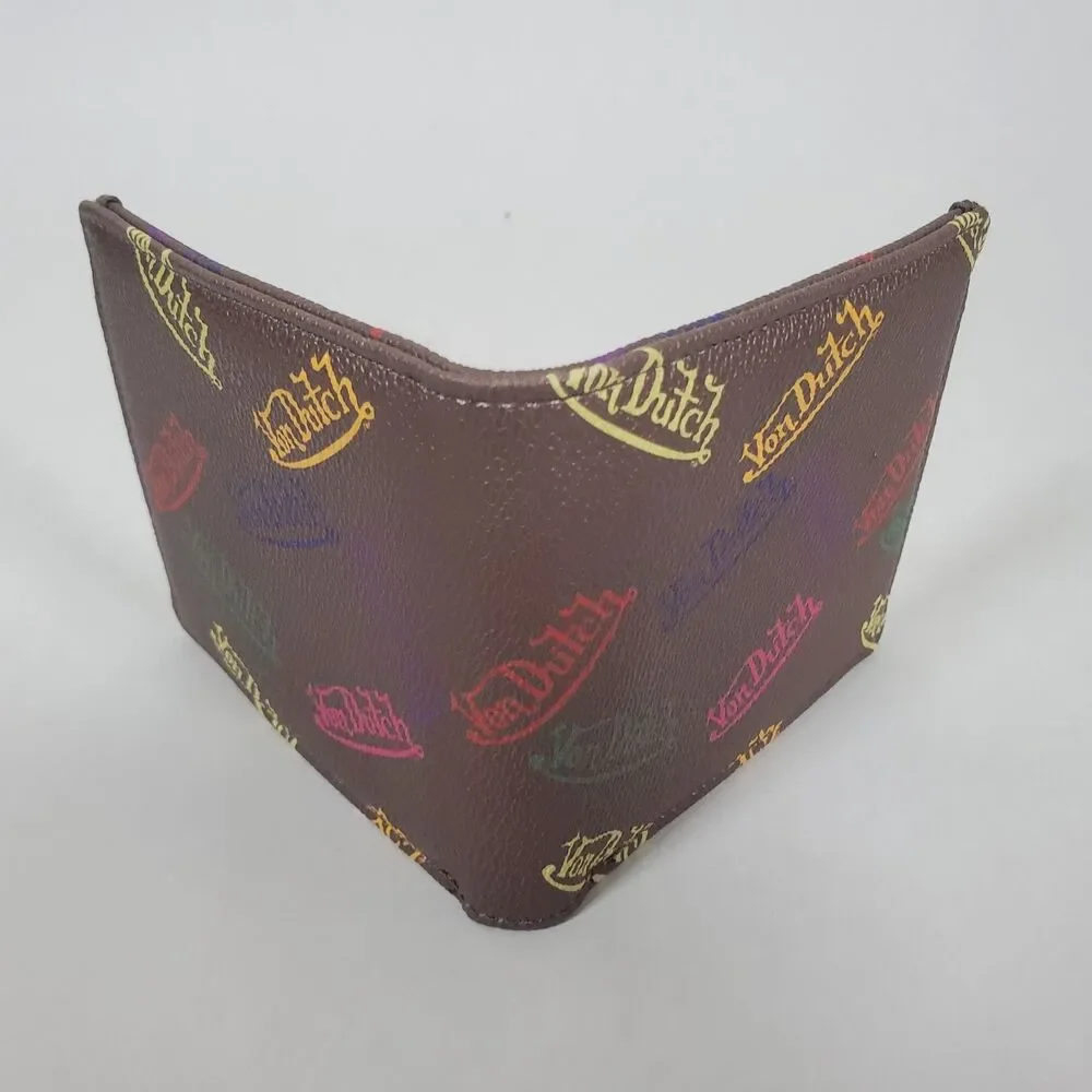 Von Dutch Brown Multicolor Bifold Men's Wallet Logo Accent Folding Credit Card